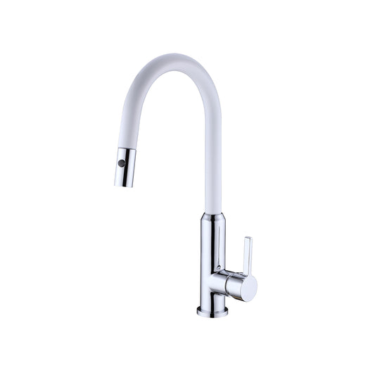 Pearl Pull out Sink Mixer with Spray Function - Chrome & White