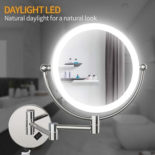 Chrome Extendable Makeup Mirror with LED Light & 5X Magnification (Hardwired)