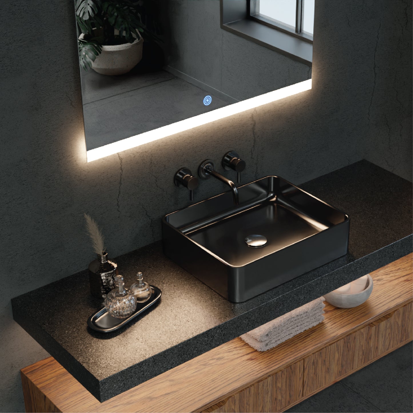 Square LED Mirror Touch Sensor with a Demister 900 x 900mm