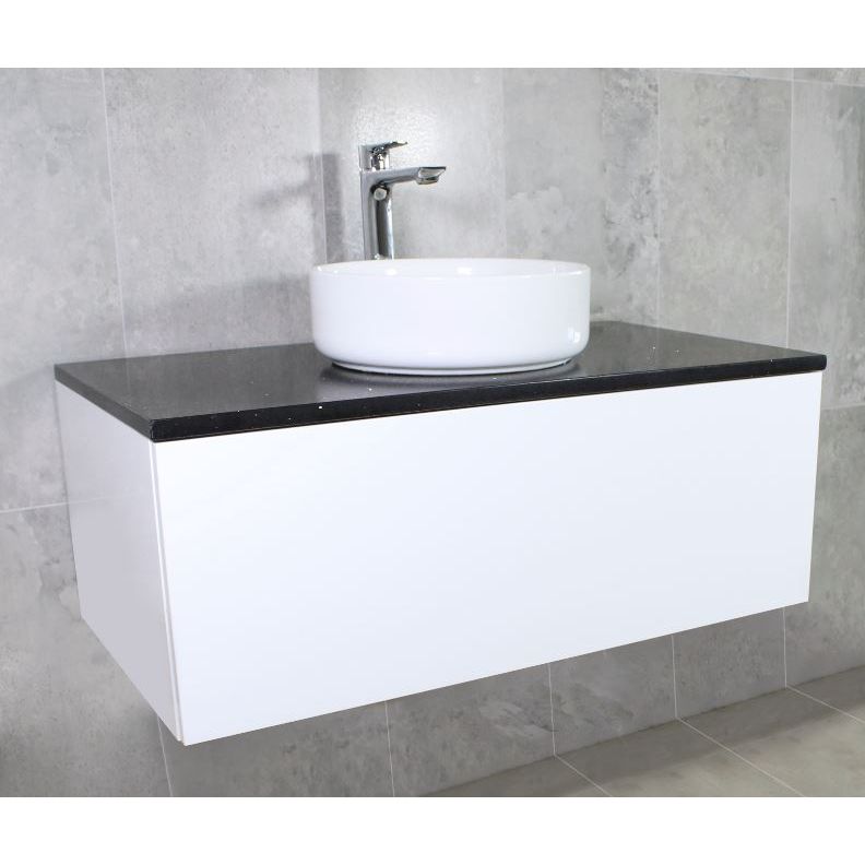 Link Range Wall Mount Vanity Gloss White with Stone Benchtop 600mm