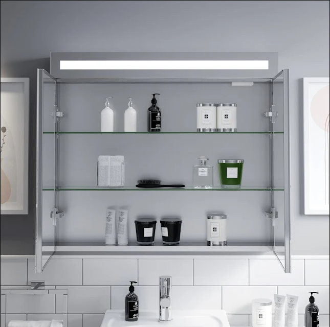 Austin Range Bathroom Mirror Cabinet with an LED Light Gloss White - 1500mm