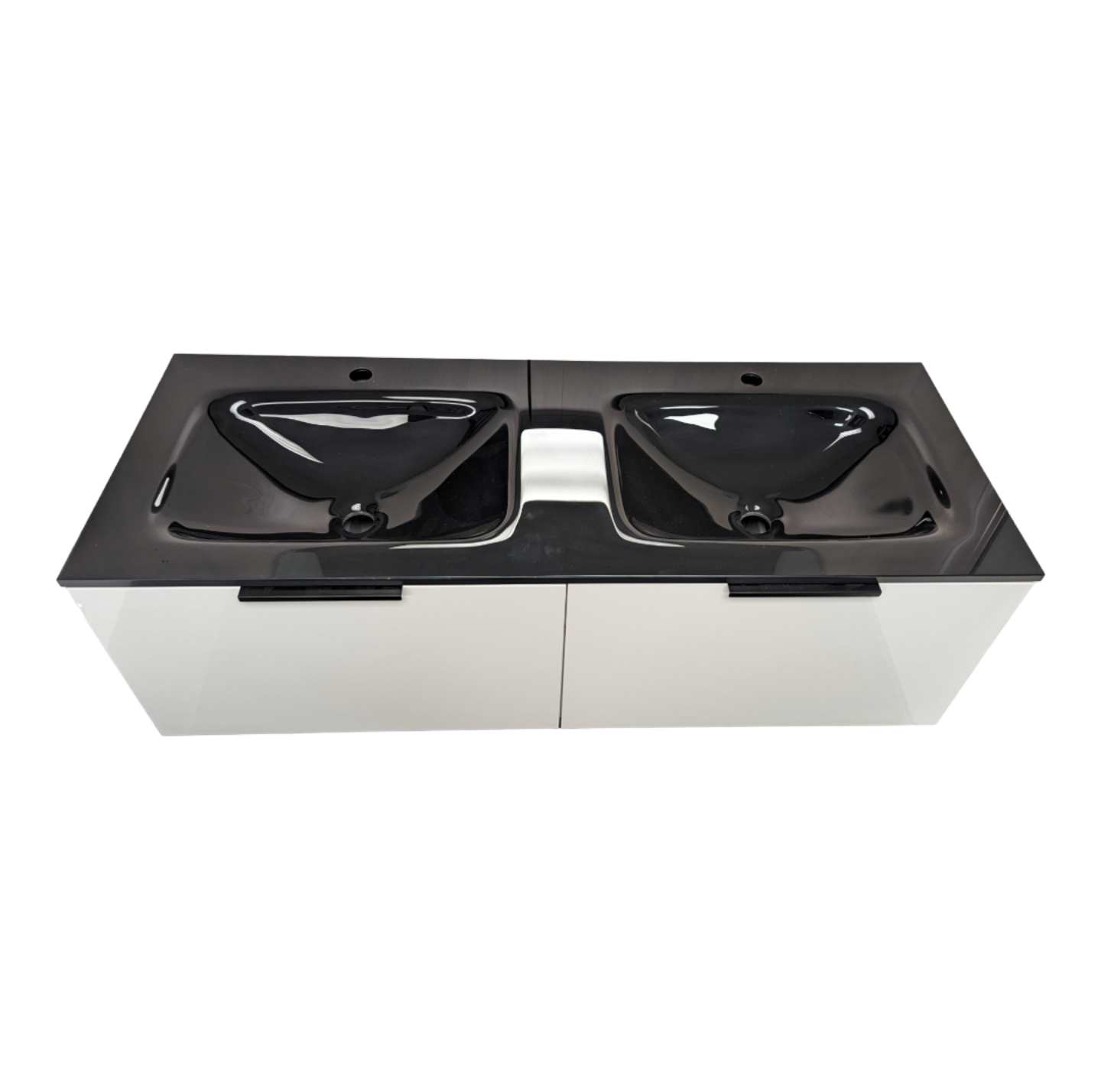 Voss Slimline Black Glass Double Sink Vanity Top without Overflow 1200 x 460 x 180mm