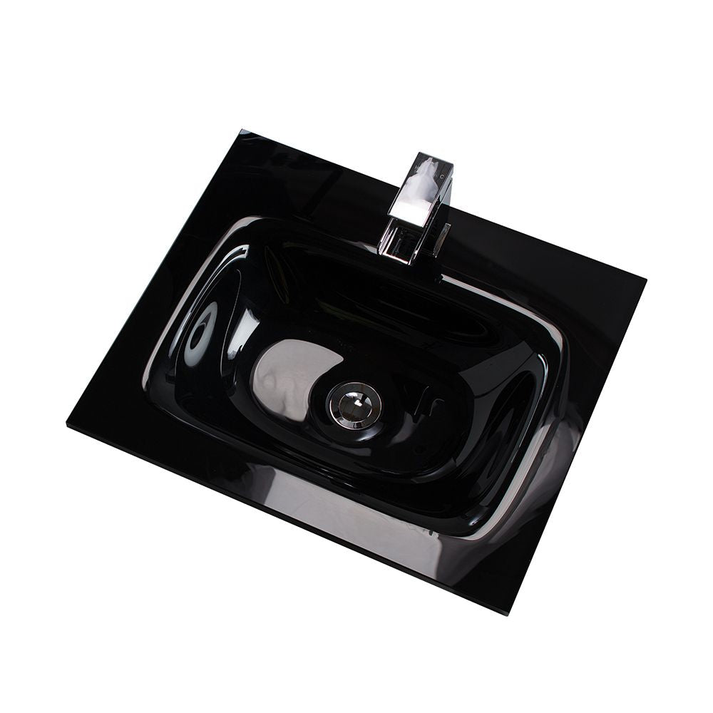 Voss Slimline Black Glass Vanity Top without Overflow 600 x 460 x 180mm