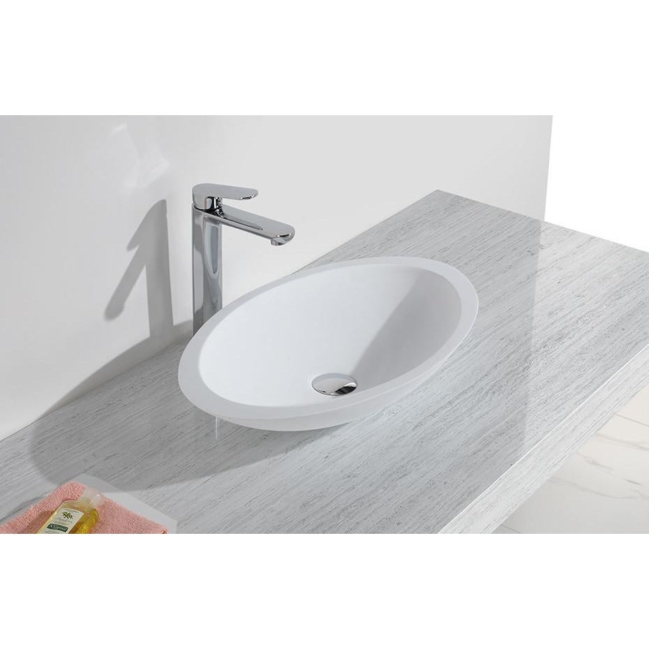 Solid Surface Oval Shape Counter Top Basin - Gloss White 590x350x105mm