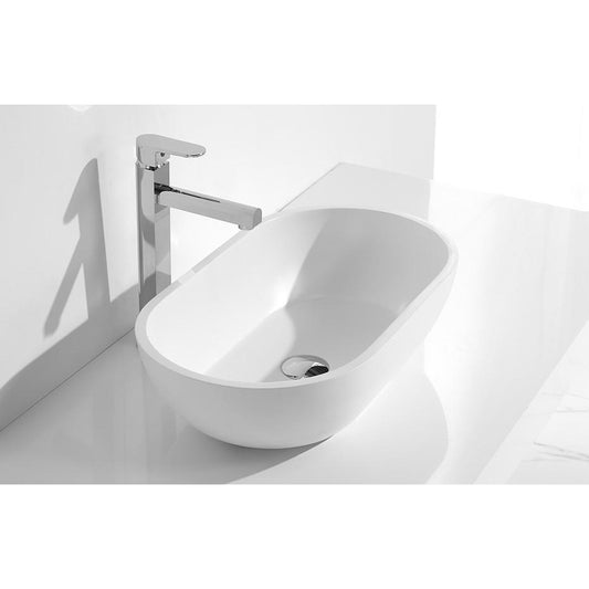 Solid Surface Pill Shape Counter Top Basin - Gloss White 550x320x150mm