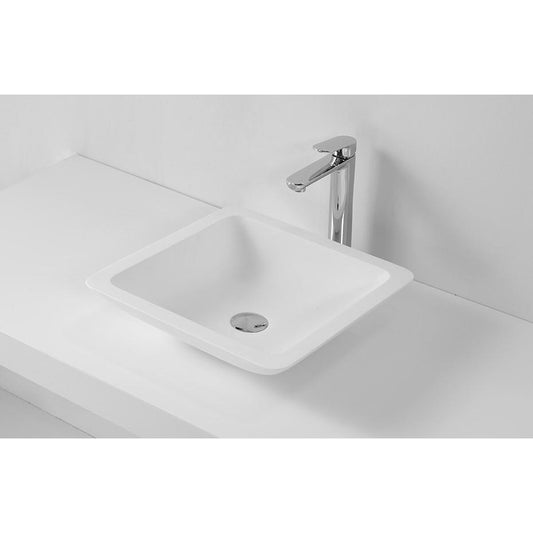 Solid Surface Square Counter Top Basin - Gloss White 420x420x100mm