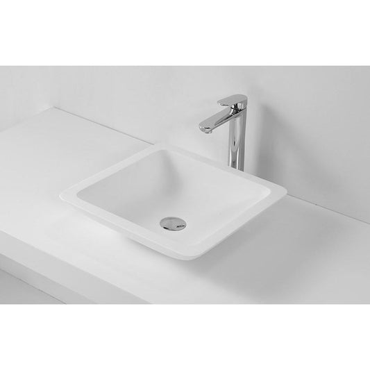 Solid Surface Square Counter Top Basin - Matte White 420x420x100mm