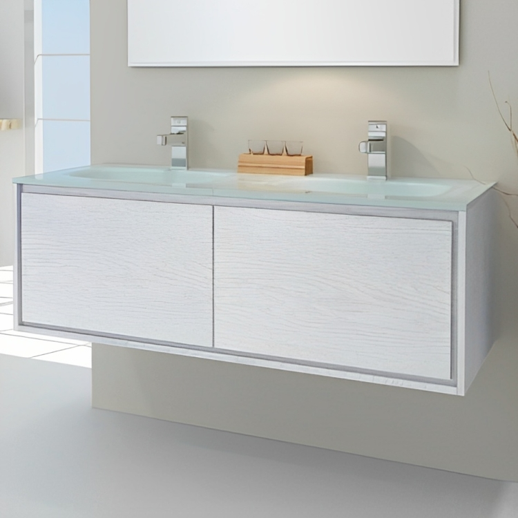 Linear Range Double Sink Wall Hung Vanity Washed White 1200 X 460mm