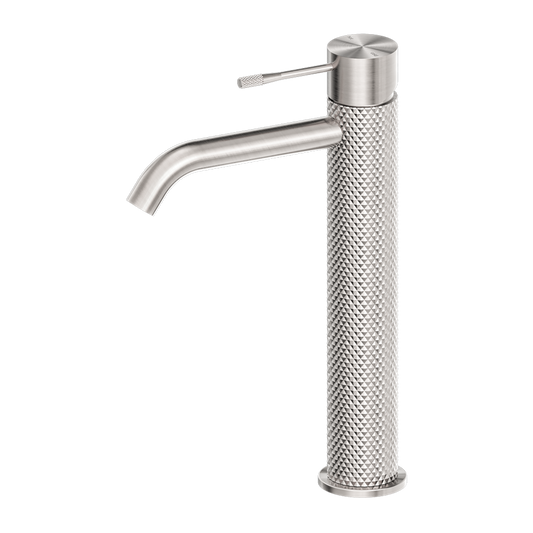 Diamond Knurling Opal Tall Basin Mixer - Brushed Nickel with PVD Coating