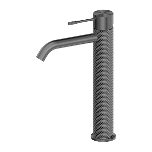 Diamond Knurling Opal Tall Basin Mixer - Graphite with PVD Coating