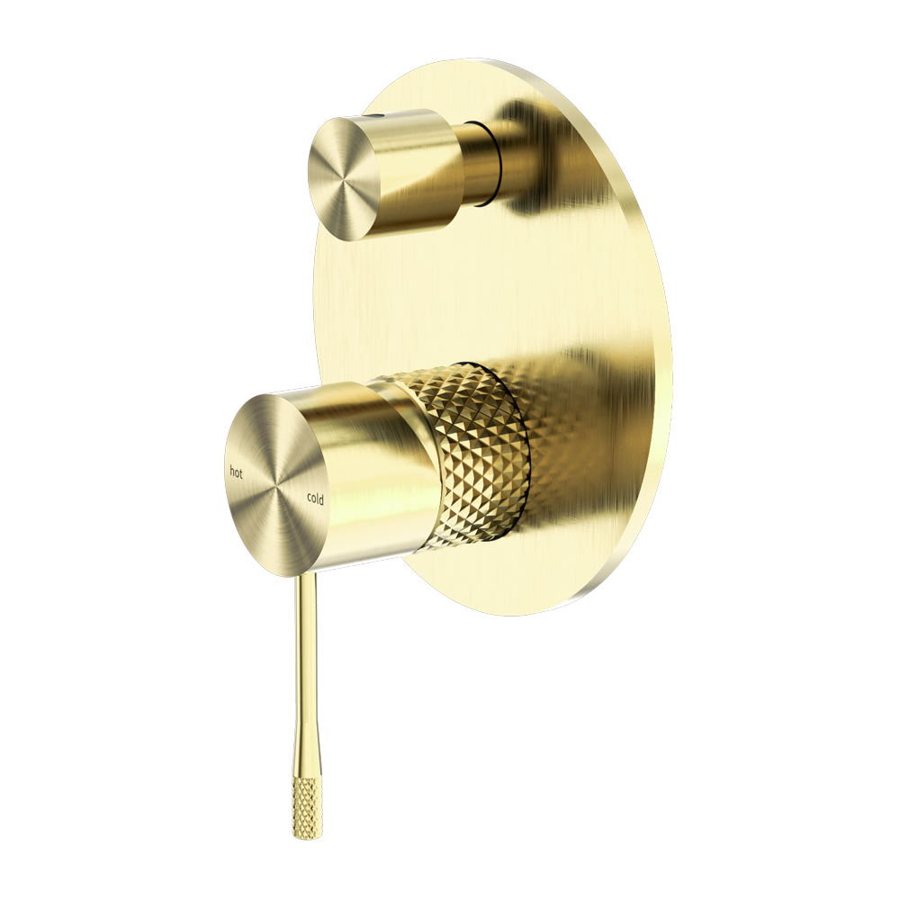 Diamond Knurling Opal Shower Mixer with Diveter - Brushed Gold with PVD Coating