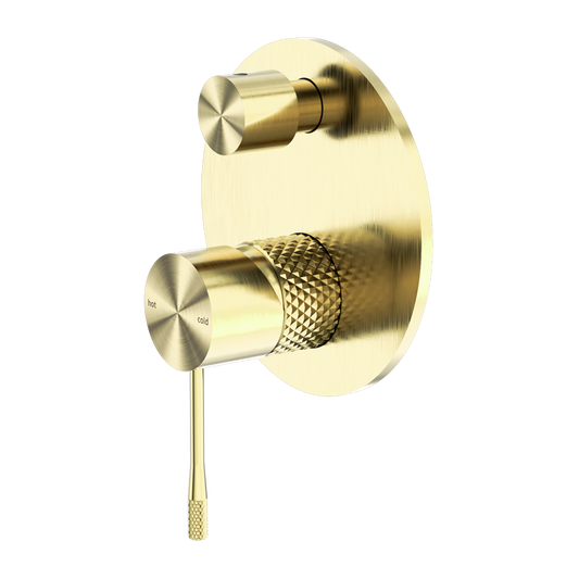 Diamond Knurling Opal Shower Mixer with Diveter - Brushed Gold with PVD Coating