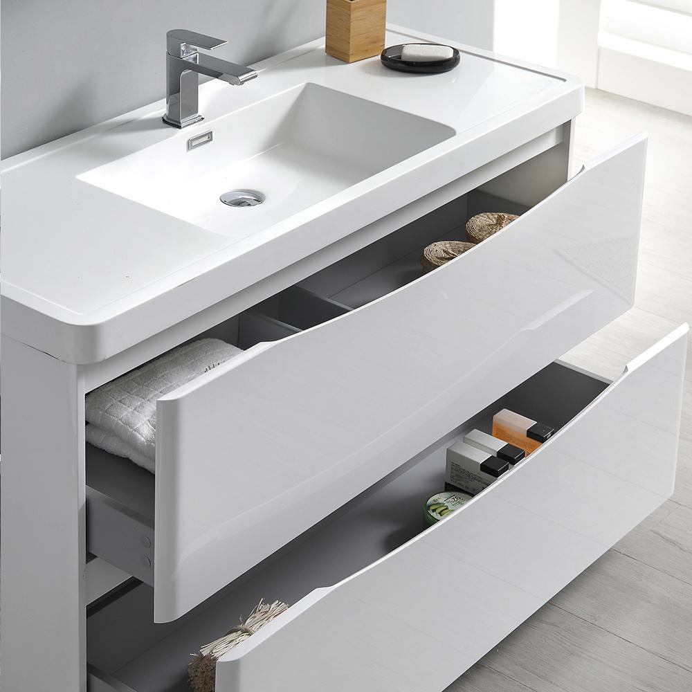Smile Range Single Sink Floor Standing Vanity Gloss White Finish 1200 x 480 x 850mm