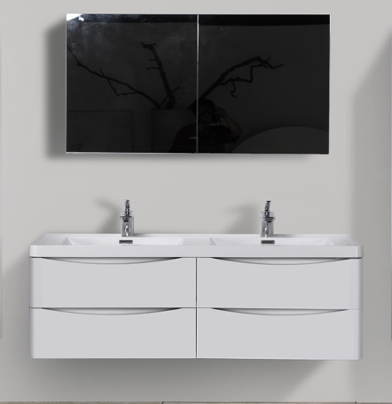 Smile Range Wall Mount Double Sink Vanity Gloss White Finish 1500 x 480 x 480mm