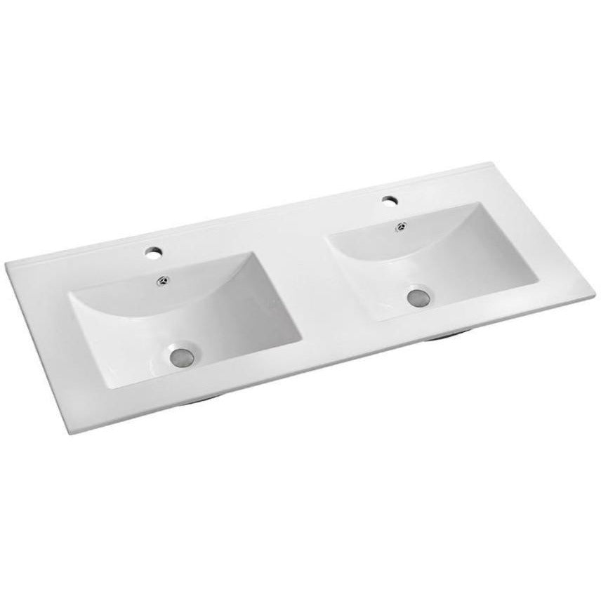 Voss Slimline Double Sink Ceramic Vanity Top with Overflow 1200 x 460 x 180mm