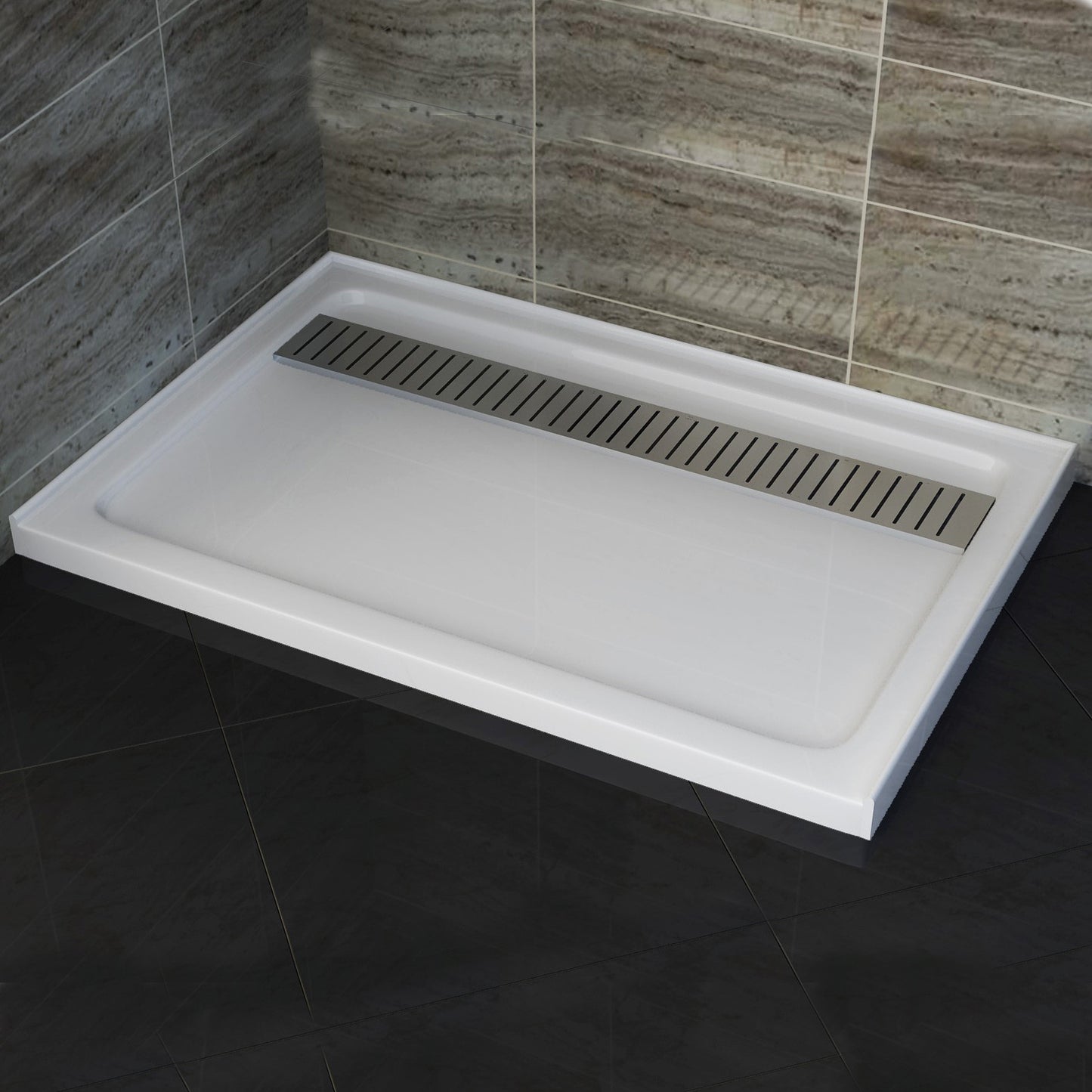 Acrylic Shower Tray With Linear Channel Drain