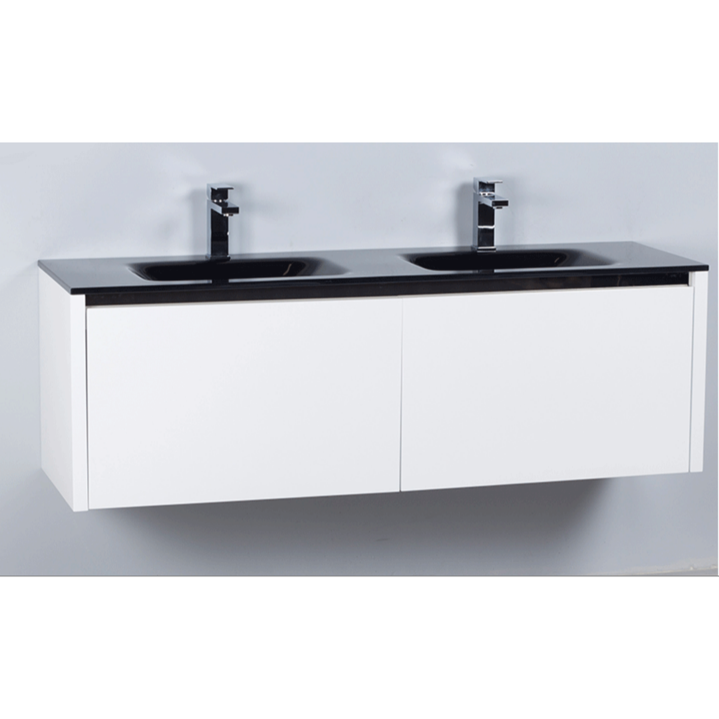 Voss Slimline Black Glass Double Sink Vanity Top without Overflow 1200 x 460 x 180mm