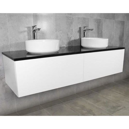 Link Range Wall Mount Double Vanity Gloss White with Stone Benchtop 1500mm