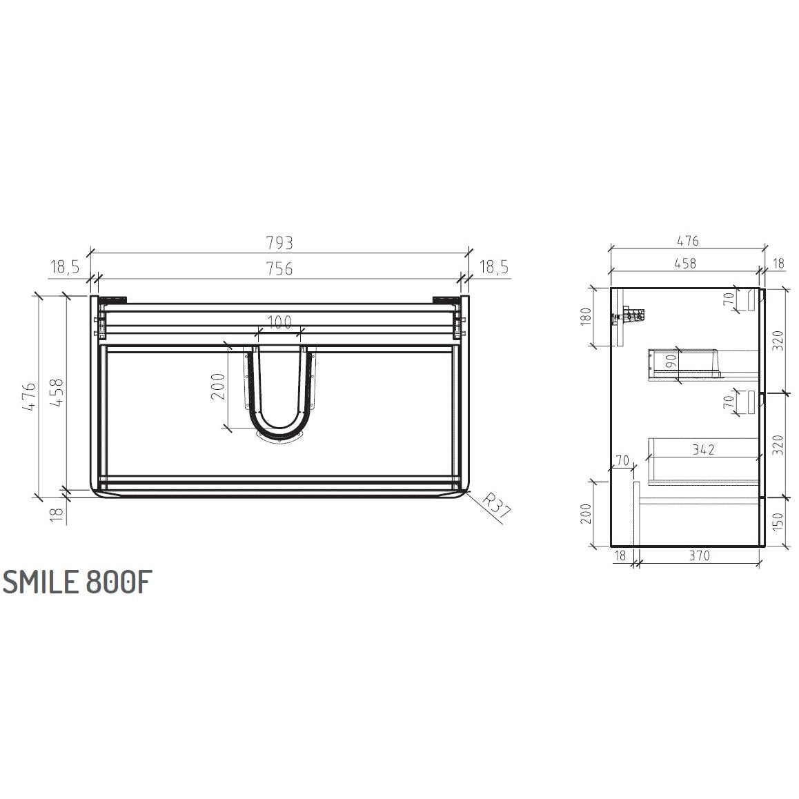 Smile Range Floor Standing Vanity Rosewood Finish 900 x 480 x 850mm